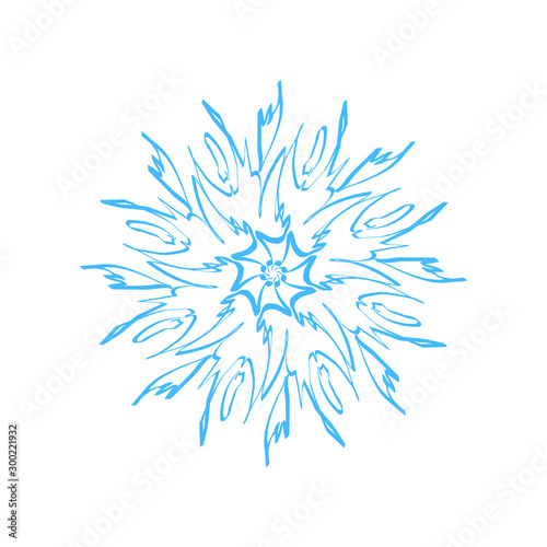 Snowflake sketch icon isolated on white background. Hand drawn mandala. Swirl blue icon for infographic, website, design or app.