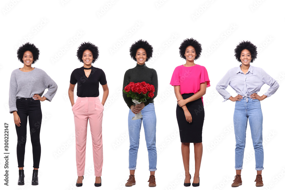 Obraz premium Group of beautiful happy women in front of a white background