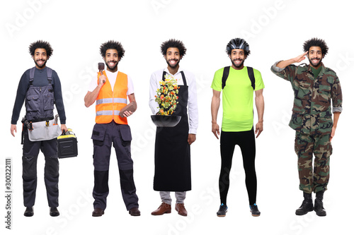 group of working people in front of a white background