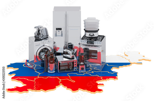 Kitchen and household appliance on the map of Slovenia. Production  shopping and delivery concept. 3D rendering