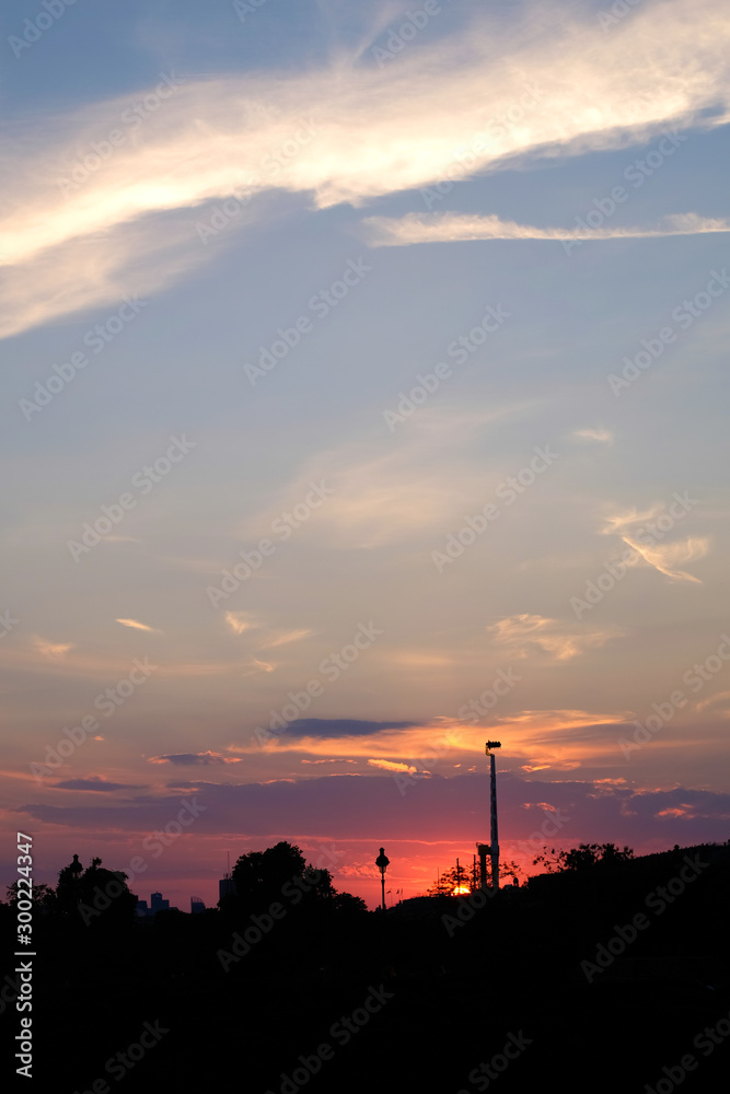 Beautiful sunset sky with white clouds 