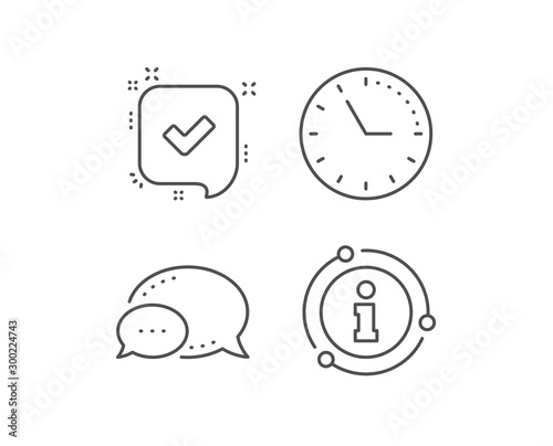Approve line icon. Chat bubble, info sign elements. Accepted or confirmed sign. Speech bubble symbol. Linear confirmed outline icon. Information bubble. Vector