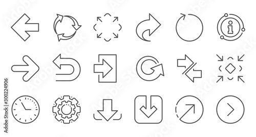 Arrow icons. Download  Synchronize and Share. Navigation linear icon set. Quality line set. Vector