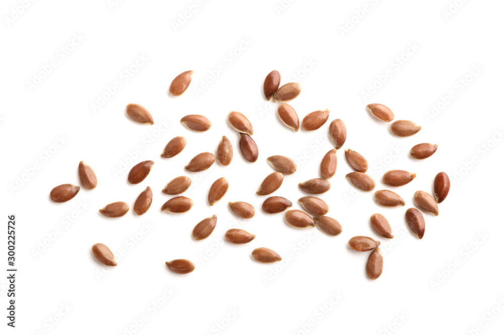 Obraz premium Flax seed on white background.
