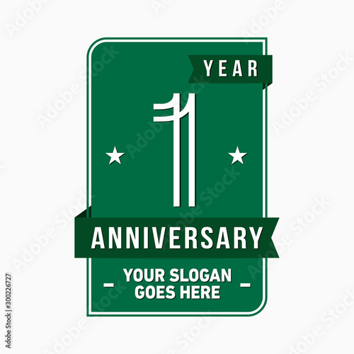 1 year anniversary design template. One year celebration logo. Vector and illustration.