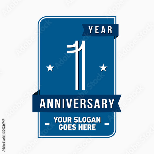 1 year anniversary design template. One year celebration logo. Vector and illustration.
