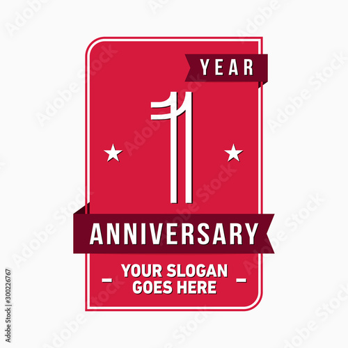 1 year anniversary design template. One year celebration logo. Vector and illustration.