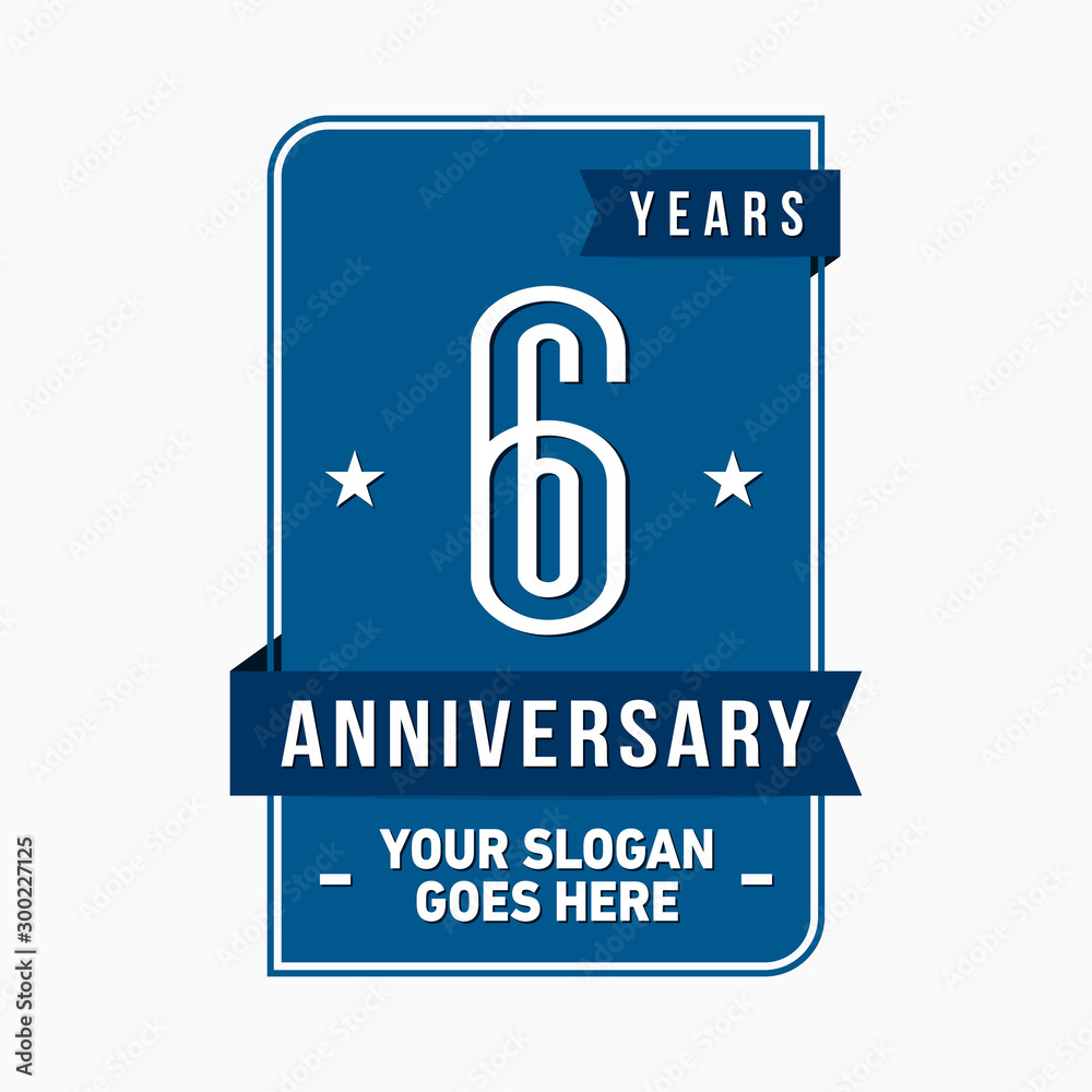 Naklejka premium 6 years anniversary design template. Six years celebration logo. Vector and illustration.