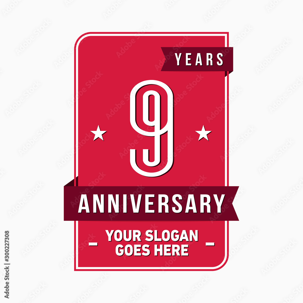 9 years anniversary design template. Nine years celebration logo. Vector and illustration.