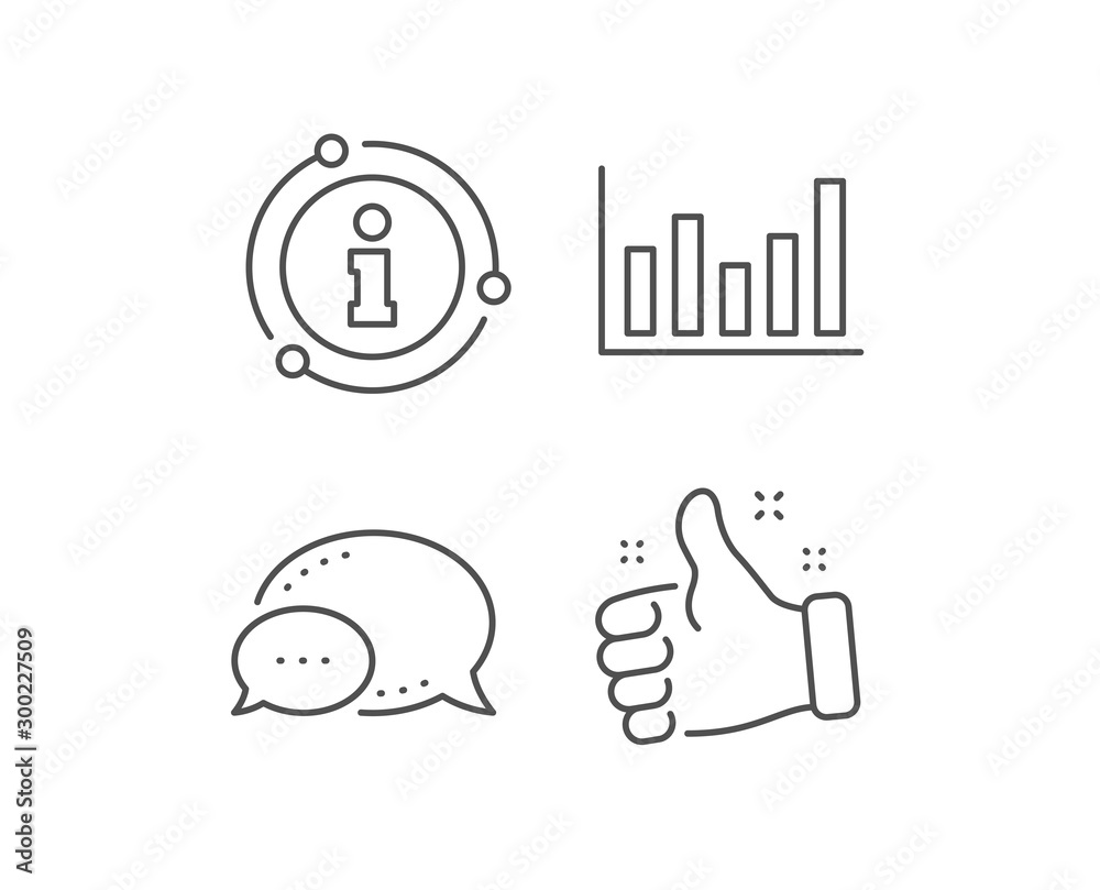Column chart line icon. Chat bubble, info sign elements. Financial graph sign. Stock exchange symbol. Business investment. Linear column chart outline icon. Information bubble. Vector