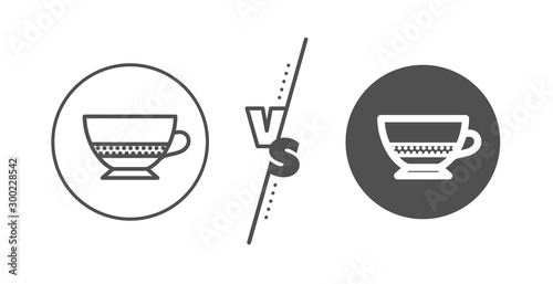 Hot drink sign. Versus concept. Bombon coffee icon. Beverage symbol. Line vs classic bombon coffee icon. Vector