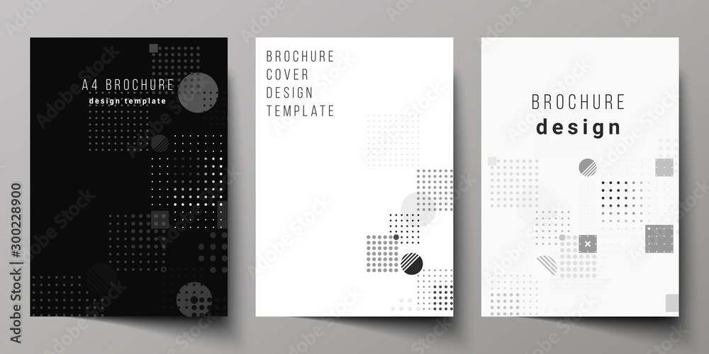 The vector layout of A4 format modern cover mockups design templates for brochure, magazine, flyer, booklet, annual report. Abstract vector background with fluid geometric shapes. - obrazy, fototapety, plakaty 