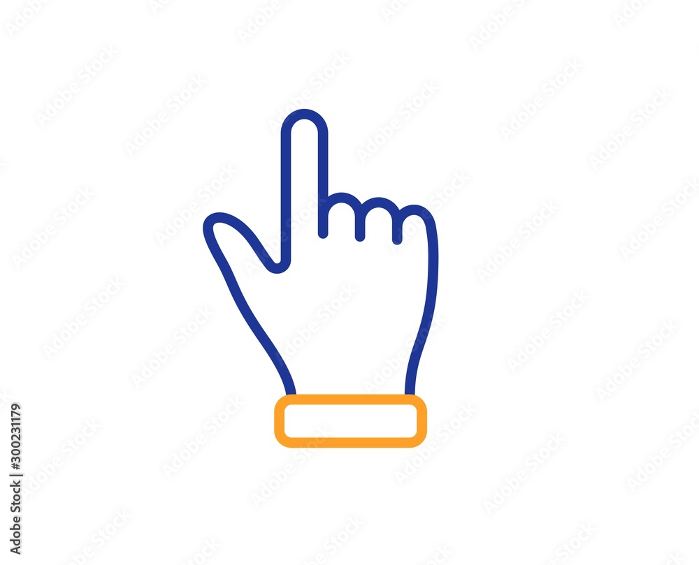 One finger palm sign. Click hand line icon. Direction gesture symbol. Colorful outline concept. Blue and orange thin line click hand icon. Vector One finger palm sign. Click hand line icon. Direction gesture symbol. Colorful outline concept. Blue and orange thin line click hand icon. Vector