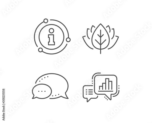 Graph line icon. Chat bubble, info sign elements. Column chart sign. Growth diagram symbol. Linear graph chart outline icon. Information bubble. Vector