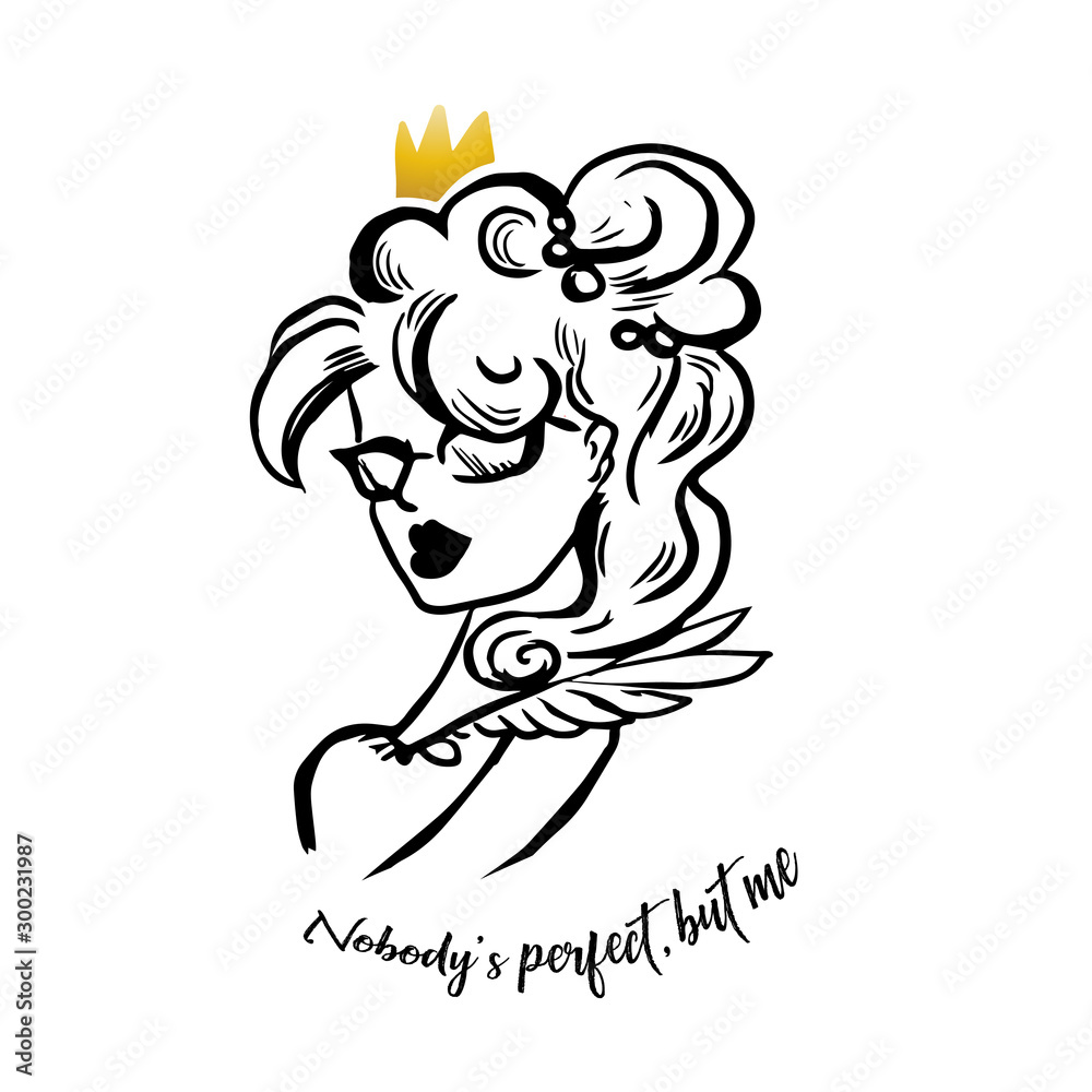 Obraz premium typography slogan with girl in clown and sunglasses illustration
