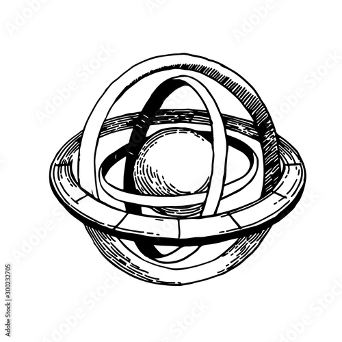 Antique gerb globe. heraldic element brass armillary sphere in gothic style. vector illustration photo