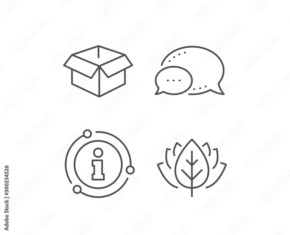 Opened box line icon. Chat bubble, info sign elements. Logistics delivery sign. Parcels tracking symbol. Linear opened box outline icon. Information bubble. Vector Opened box line icon. Chat bubble, info sign elements. Logistics delivery sign. Parcels tracking symbol. Linear opened box outline icon. Information bubble. Vector