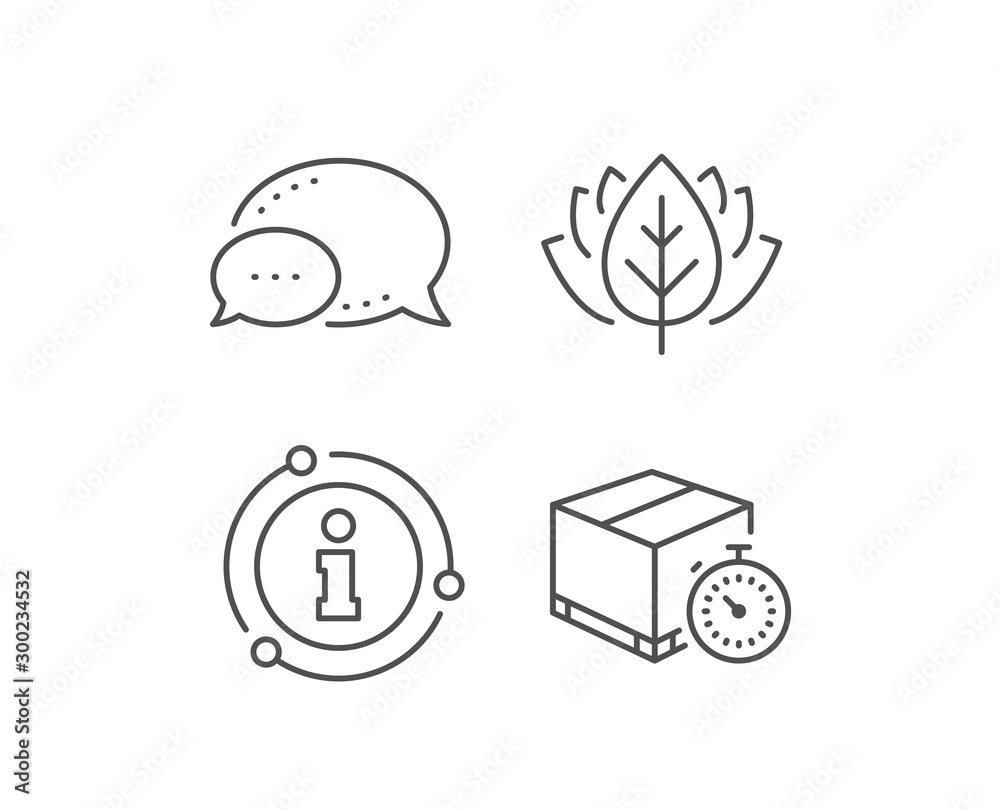 Shipping tracking line icon. Chat bubble, info sign elements. Delivery timer sign. Express logistics symbol. Linear delivery timer outline icon. Information bubble. Vector Shipping tracking line icon. Chat bubble, info sign elements. Delivery timer sign. Express logistics symbol. Linear delivery timer outline icon. Information bubble. Vector