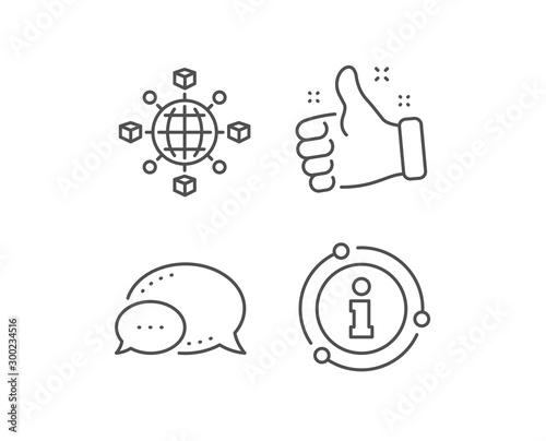 Logistics network line icon. Chat bubble, info sign elements. Parcel tracking sign. Goods distribution symbol. Linear logistics network outline icon. Information bubble. Vector