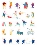 Different People Professions Set. Male and Female Characters Street Musicians, Gardeners and Farmers, Coal Mining Industry Occupation, Professional Cleaning Service Cartoon Flat Vector Illustration