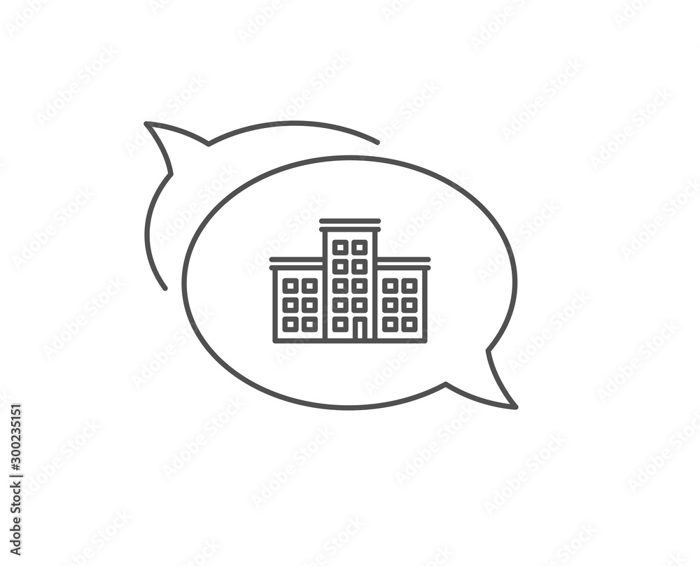 Company house line icon. Chat bubble design. Building sign. Outline concept. Thin line company icon. Vector Company house line icon. Chat bubble design. Building sign. Outline concept. Thin line company icon. Vector