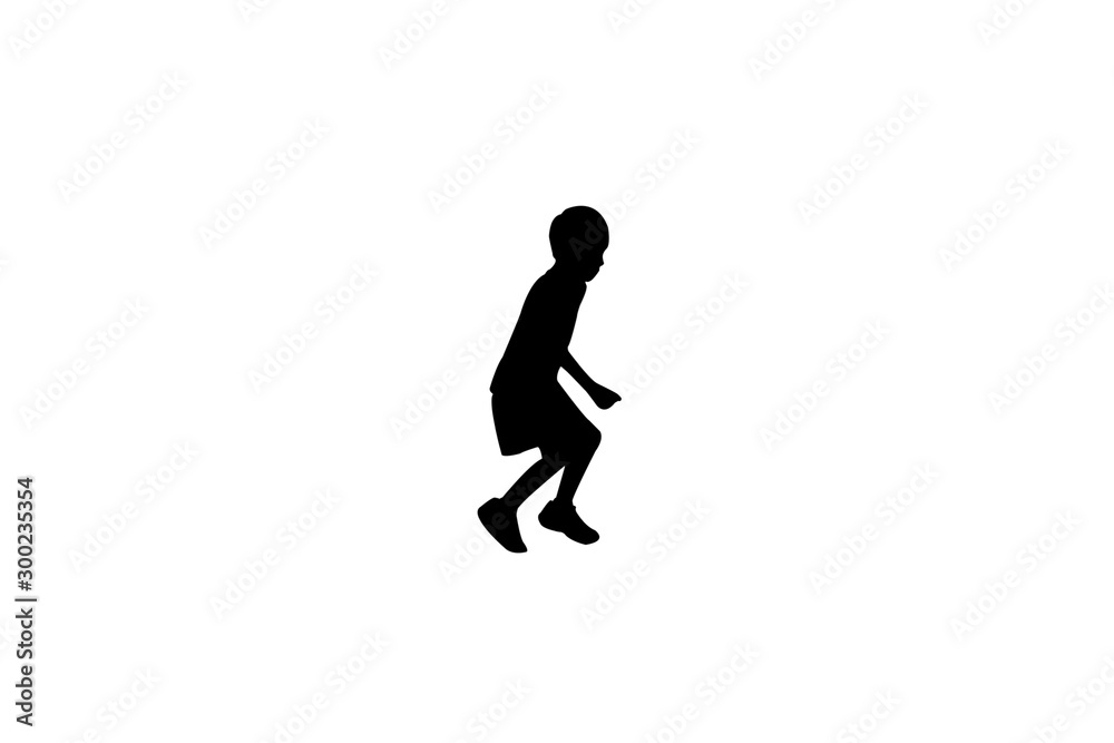 Young boy silhouette isolated on white background