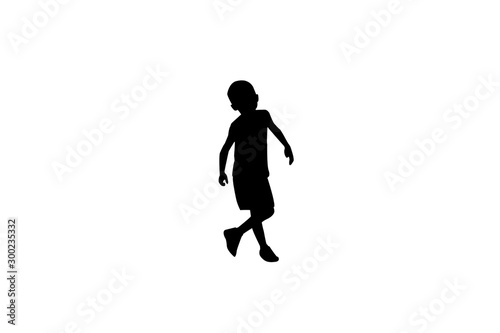 Young boy silhouette isolated on white background