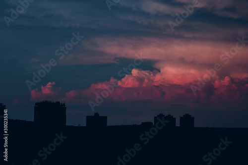 Sunset at buildings silhouette skyline at brazilian city