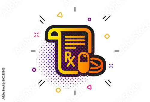 Medicine pills sign. Halftone circles pattern. Medical prescription icon. Pharmacy medication symbol. Classic flat medical prescription icon. Vector