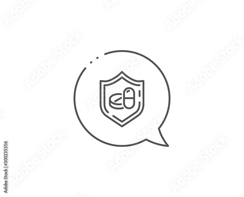 Medical tablet line icon. Chat bubble design. Medicine drugs sign. Pharmacy medication symbol. Outline concept. Thin line medical tablet icon. Vector