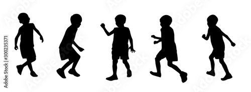Set young boy silhouette isolated on white background