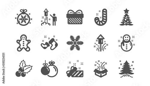 Christmas icons. Santa hat, Snowflake and Gift box. New year classic icon set. Quality set. Vector