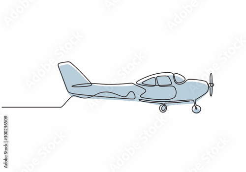 Continuous one line drawing of airplane. Vector minimalism design simplicity style.