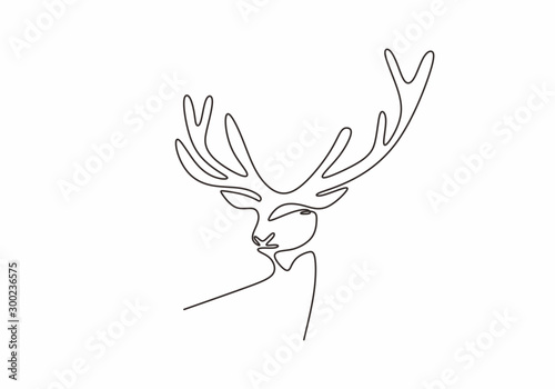 Deer or reindeer head continuous one line drawing minimalist design vector illustration isolated on white background. Editable stroke lineart simplicity style.