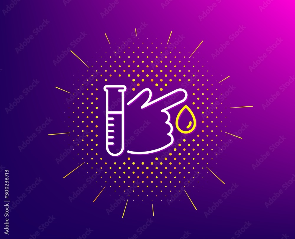 Blood donation line icon. Halftone pattern. Medical analyzes sign. Pharmacy medication symbol. Gradient background. Blood donation line icon. Yellow halftone pattern. Vector