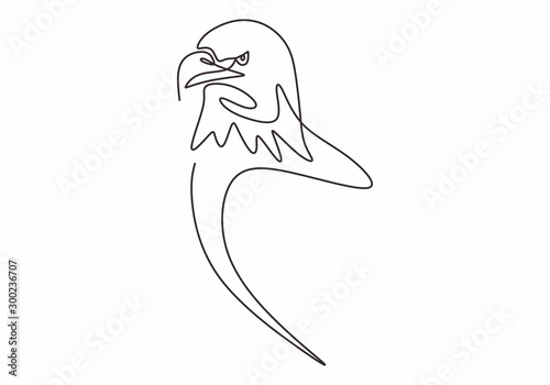 Continuous line drawing of eagle or falcon head. Hawk vector illustration animal bird minimalism for tattoo, logo, and poster. Simplicity style design.