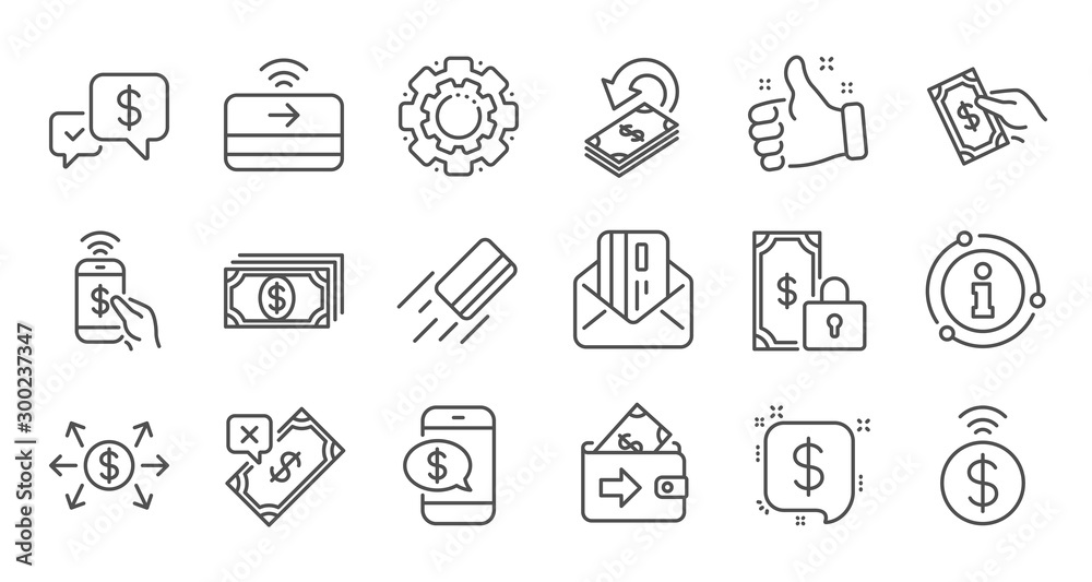 Money payment line icons. Accept transfer, Pay by Phone and Credit card. Cash linear icon set. Quality line set. Vector
