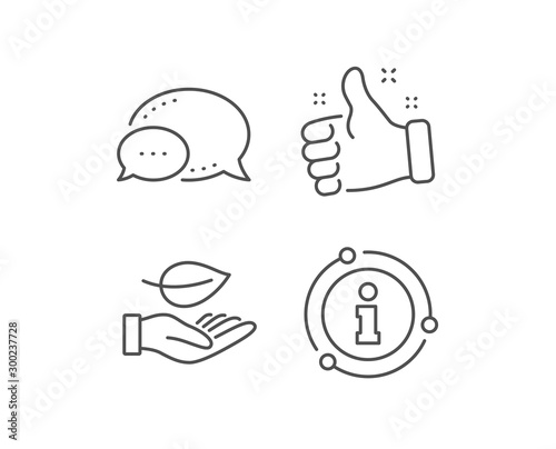 Leaf line icon. Chat bubble, info sign elements. Grow plant sign. Environmental care symbol. Linear leaf outline icon. Information bubble. Vector