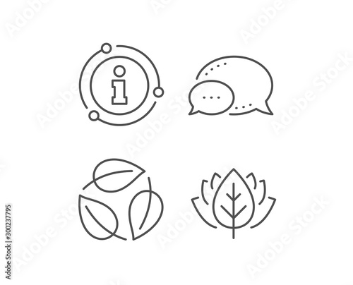 Leaves line icon. Chat bubble, info sign elements. Nature plant leaf sign. Environmental care symbol. Linear leaves outline icon. Information bubble. Vector