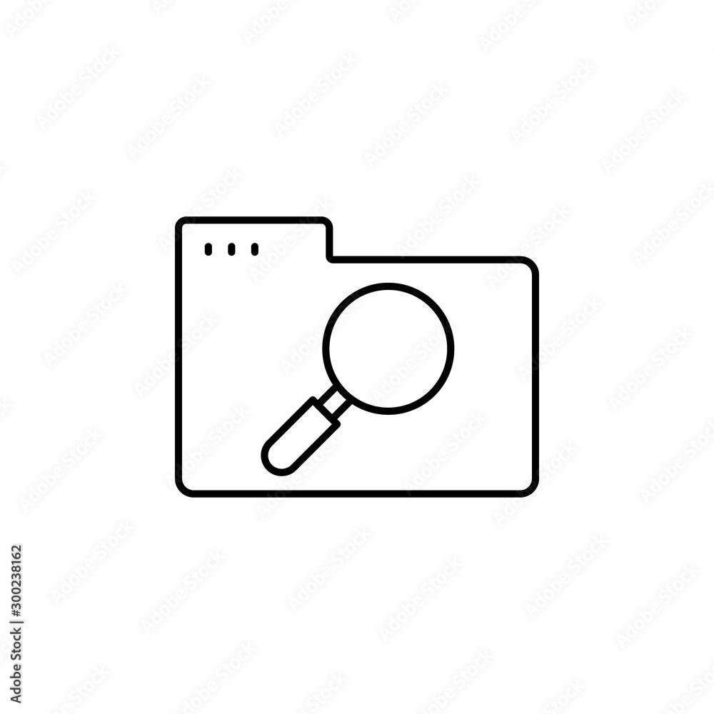 Folder magnifier icon. Simple line, outline vector of icons for ui and ux, website or mobile application Folder magnifier icon. Simple line, outline vector of icons for ui and ux, website or mobile application