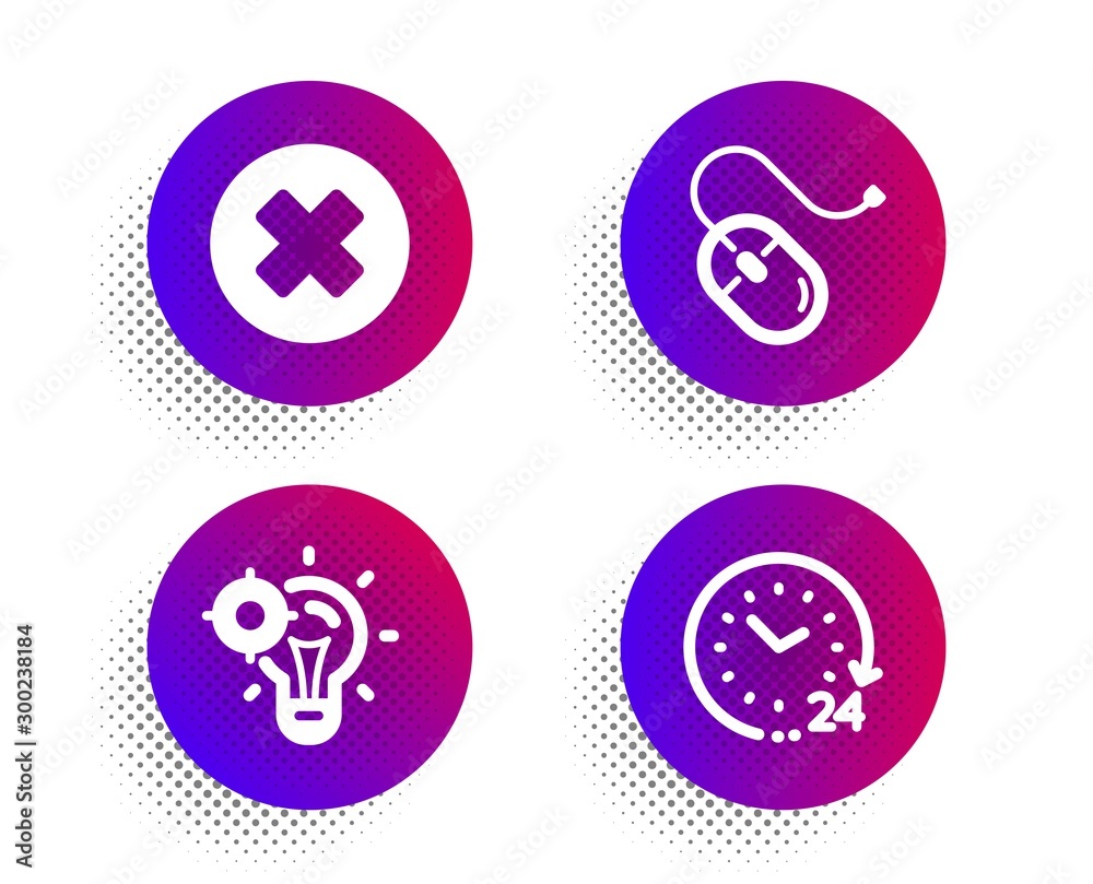 Close button, Computer mouse and Seo idea icons simple set. Halftone dots button. 24 hours sign. Delete or decline, Pc device, Performance. Time. Technology set. Classic flat close button icon. Vector Close button, Computer mouse and Seo idea icons simple set. Halftone dots button. 24 hours sign. Delete or decline, Pc device, Performance. Time. Technology set. Classic flat close button icon. Vector