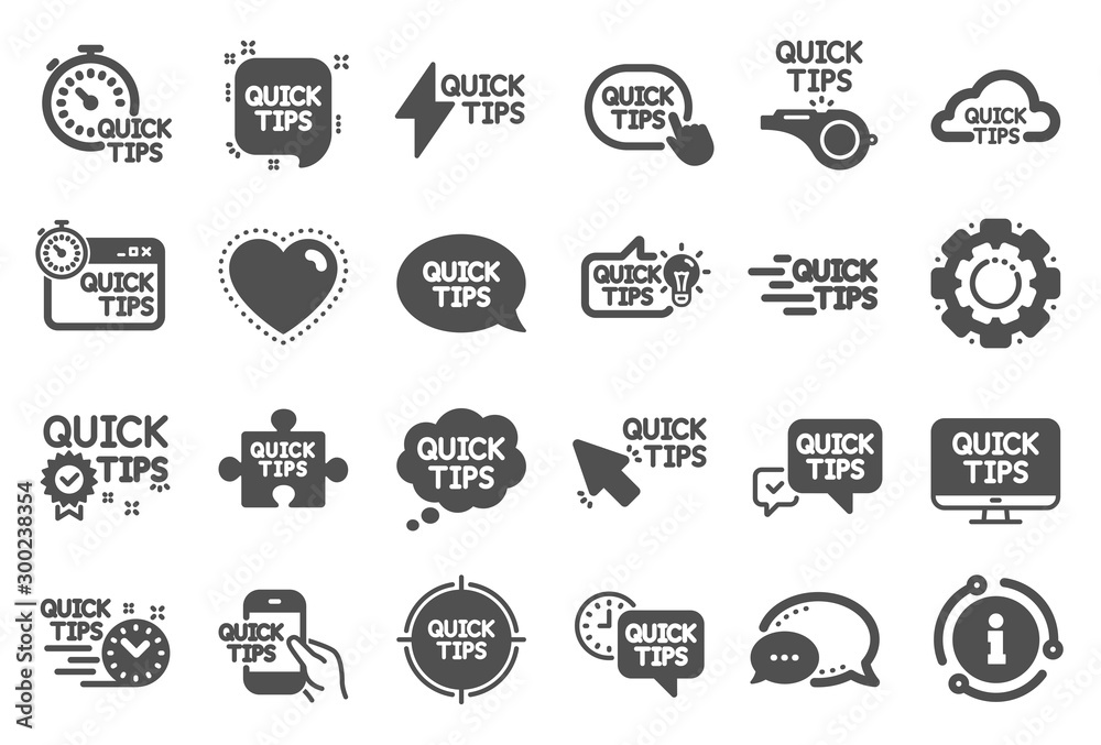 Quick tips icons. Set of Helpful tricks, Solution and Quickstart guide icons. Tutorial, helpful tips and turning tricks. Hand hold smartphone, Quick chat, tutorial, whistle signs. Quality set. Vector Quick tips icons. Set of Helpful tricks, Solution and Quickstart guide icons. Tutorial, helpful tips and turning tricks. Hand hold smartphone, Quick chat, tutorial, whistle signs. Quality set. Vector