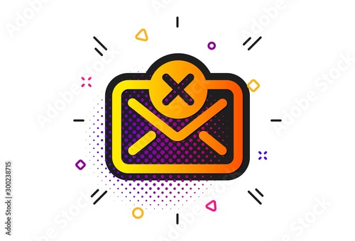 Delete message sign. Halftone circles pattern. Reject mail icon. Decline web letter. Classic flat reject mail icon. Vector