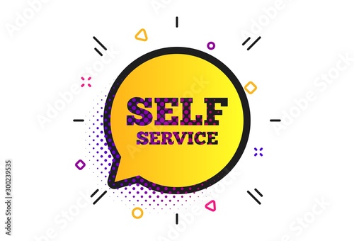 Self service sign icon. Halftone dots pattern. Maintenance symbol in speech bubble. Classic flat self service icon. Vector