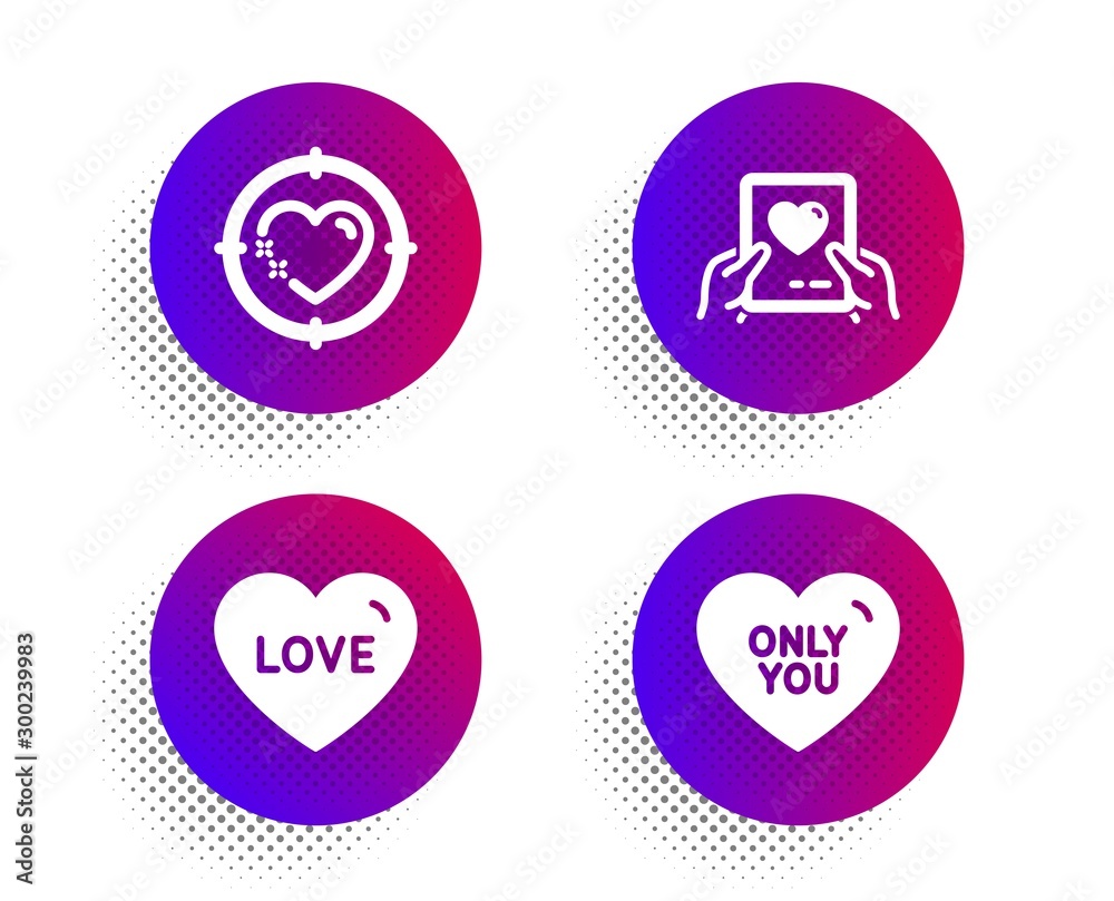 Heart target, Love and Love mail icons simple set. Halftone dots button. Only you sign. Sweetheart, Valentine letter. Love set. Classic flat heart target icon. Vector Heart target, Love and Love mail icons simple set. Halftone dots button. Only you sign. Sweetheart, Valentine letter. Love set. Classic flat heart target icon. Vector
