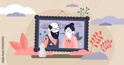 Grandparents vector illustration. Tiny elderly relatives persons concept.