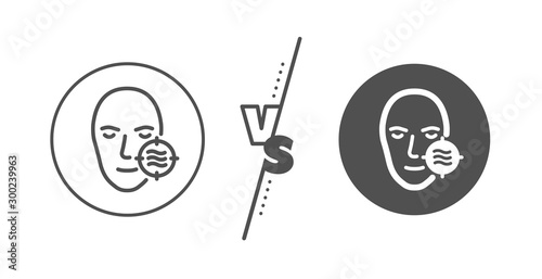Need facial care sign. Versus concept. Problem face skin line icon. Target symbol. Line vs classic problem skin icon. Vector