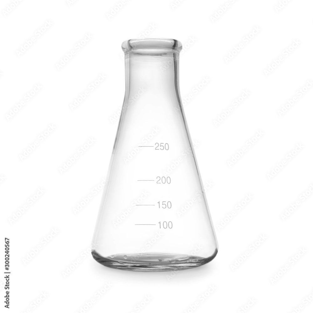 Empty conical flask on white background. Laboratory glassware Empty conical flask on white background. Laboratory glassware
