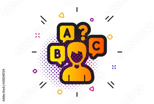 Select answer sign. Halftone circles pattern. Quiz test icon. Business interview symbol. Classic flat quiz test icon. Vector