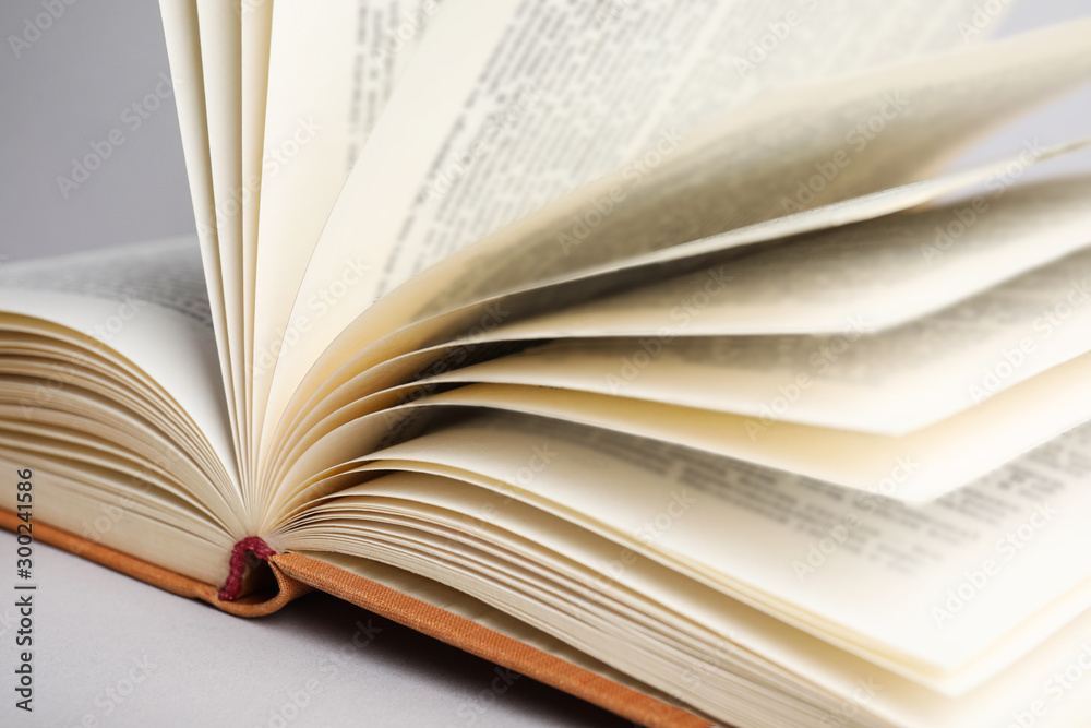 Fototapeta premium Closeup view of open book on light background
